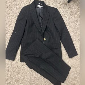 Calvin Klein black pinstripe suit set blazer size 8 pants size 6